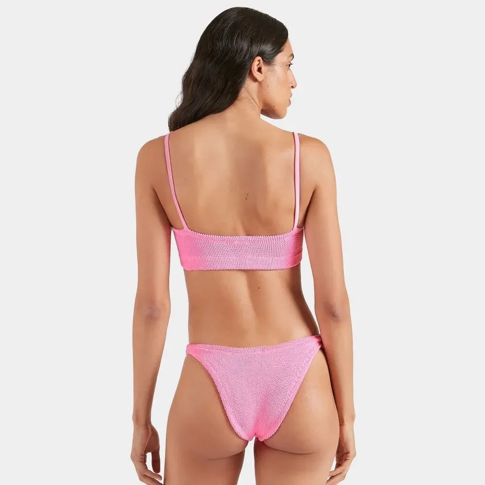 HUNZA G BUBBLEGUM PINK CRINKLE STRETCH GIGI BIKINI SET ONE SIZE FITS ALL